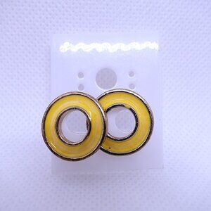 💎7/25💎NOS Vintage Retro 1980s Style Yellow Circle Pierced Stud Earrings